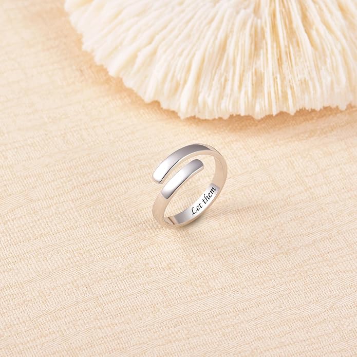 BEILIN 925 Sterling Silver Inspirational Jewelry Rings Adjustable Ring Personality Encouragement Gift for Teens Women
