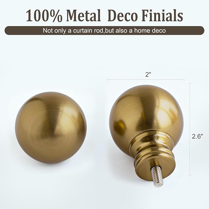 2 Pack Warm Gold Curtain Rods Double for Windows 72 to 144 Inch Extra Long | Brass Heavy Duty Window Treatment Rods Adjustable with Vintage Brushed Bronze Metal Finials for Living Room Bedroom Kitchen