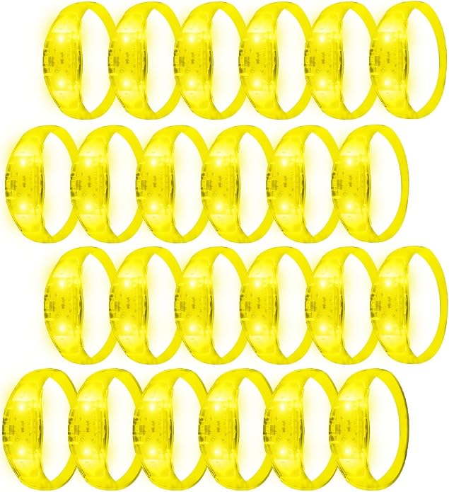 24 Pack Light UP Bracelets Sound Activated Flashing Wristbands Music Control Glow in the Dark Bracelets for Rave Game Prizes Carnival Concerts Night Events Mardi Gras Party Favors