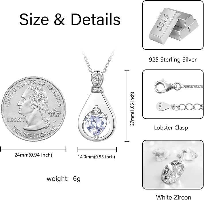 Cremation Jewelry 925 Sterling Silver Teardrop Urn Necklace for Ashes Heart Shape Memorial Keepsake Pendant for Human Ashes for Women Gift