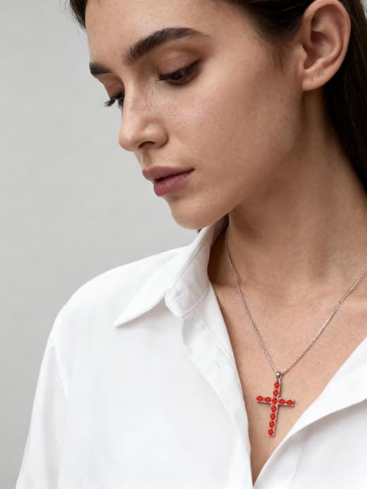 925 Sterling Silver Cross Necklace for Women Men Christian Jesus Faith Birthstone Cross Crucifix Pendant Necklaces