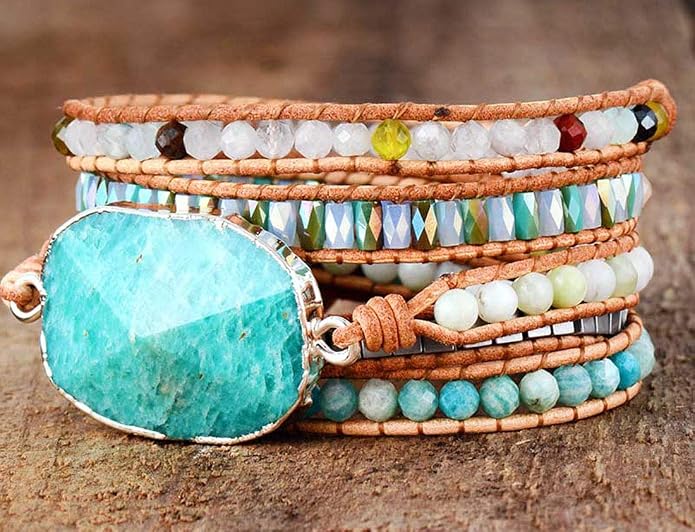 Boho Wrap Bracelet for Women, Handmade Natural Imperial Jasper Multi-Layer Stone Beaded Bracelet, Bohemian Healing Crystal Stone Jewelry Gifts