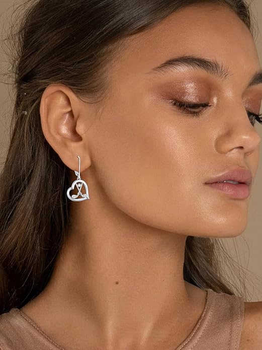 Midari Heart Dangle Earrings 925 Sterling Silver Leverback Drop Earrings Teacher Music Art Jewelry Gifts for Women Students Apple/Guitar/Palette/Note Design