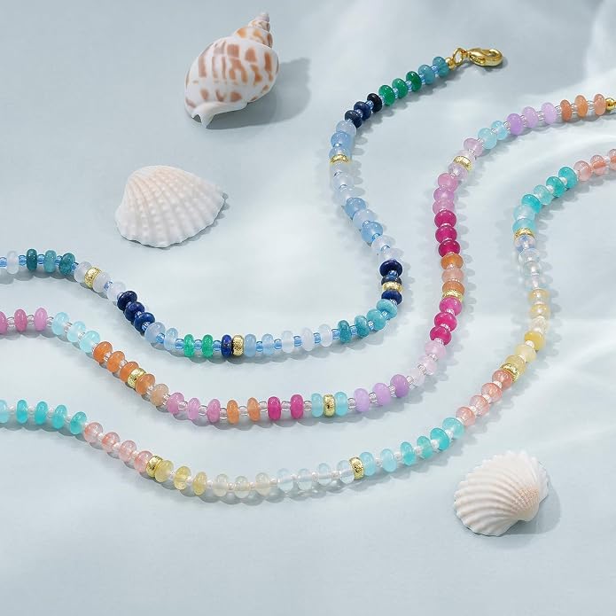KissYan Beaded Ankle Bracelet for Women, Colorful Natural Gemstone Anklet, Waterproof Handmade Beach Summer Jewelry Gifts