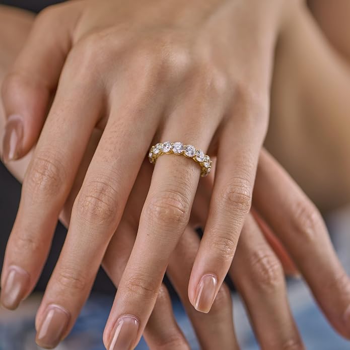 LUCA SMITH 14K Gold Filled Eternity Ring for Women - Wedding & Promise & Engagement Band Rings - Stackable Gold Rings Round Cubic Zirconia Jewelry - Tarnish Free Perfect for Sensitive Skin