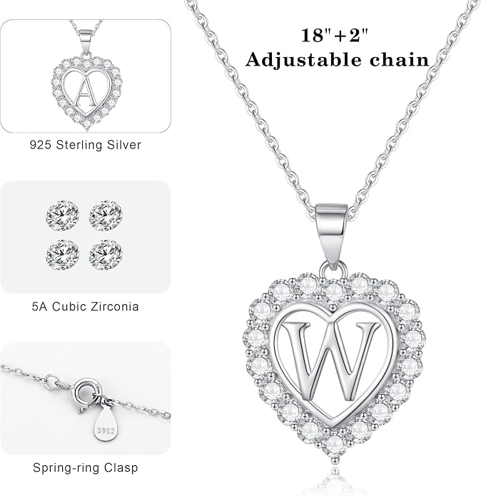 Infinity Heart Necklaces for Women, S925 Sterling Silver Initial Necklace Womens Jewelry Mothers Day Gifts Girls Valentines Gifts for Her Christmas Birthday Gifts for Women Mom Wife Girlfriend