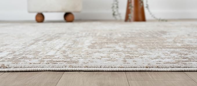 Amy Modern Abstract Area Rug for Living Room, 8x10 Contemporary Textured Geometric Large Beige Neutral Rug, High-Low Pile Stain Resistant Carpet for Bedroom or Dining Room (8' x 10', Beige)
