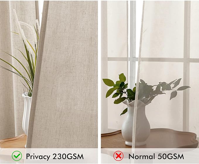 MIULEE Non-See-Through Privacy Linen Curtains 52W x 84L Inch Taupe | 2 Panels, Light Filtering, Semi Sheer Window Curtains, Farmhouse Textured, Back Tab Drapes for Bedroom Living Room
