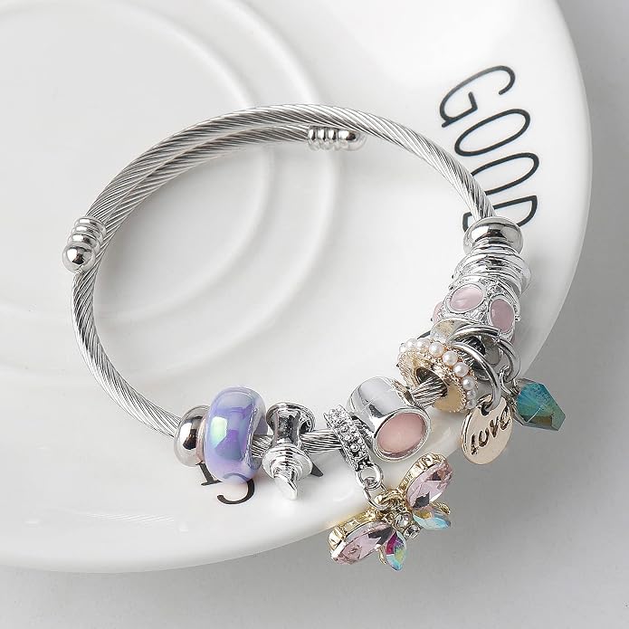 DS Charm Bracelets for girls,exquisite cute cartoon friendship bracelets Silver Stainless Steel Bangle with birthday Gift box, Adjustable girls jewelry Suitable for holiday gifts