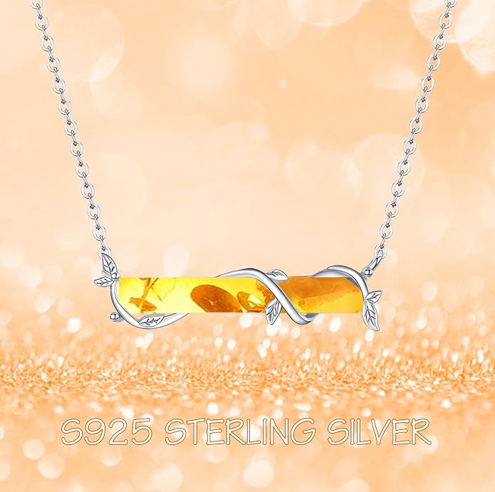 Bar Opal Leaf Necklace For Women S925 Sterling Silver White Opal Pendant with Leaf Charm Bar Pendant Jewelry Gift For Mom Daughter Wife