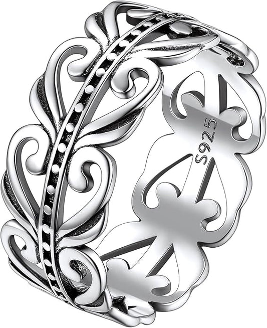 Suplight S925 Sterling Silver Celtic Knot/Evil Eye/Infinity Symbol Band Ring, 2/3/5/8mm Vintage Finger Thumb Ring for Women Size 4-13 (with Gift Box)