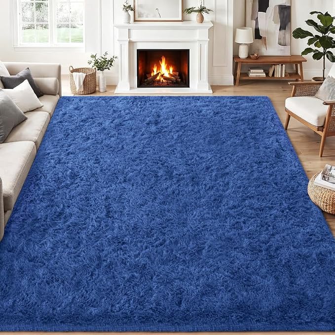 Area Rug for Living Room Bedroom: 6x9 Soft Fluffy Shag Rugs Upgrade Non-Slip High Pile Carpet Large Fuzzy Plush Indoor Floor Shaggy Carpets for Nursery Kid Playroom Office Dorms Home Decor Blue