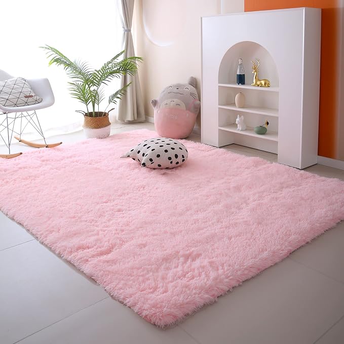 Pink Rug for Girls Bedroom 5x7 - Soft Fluffy Kids Bedroom Carpet | Cotton-Candy Soft - Dense Microfiber Pile Kids Love To Roll And Play On - Perfect For Bare Feet And All-Day Floor Play