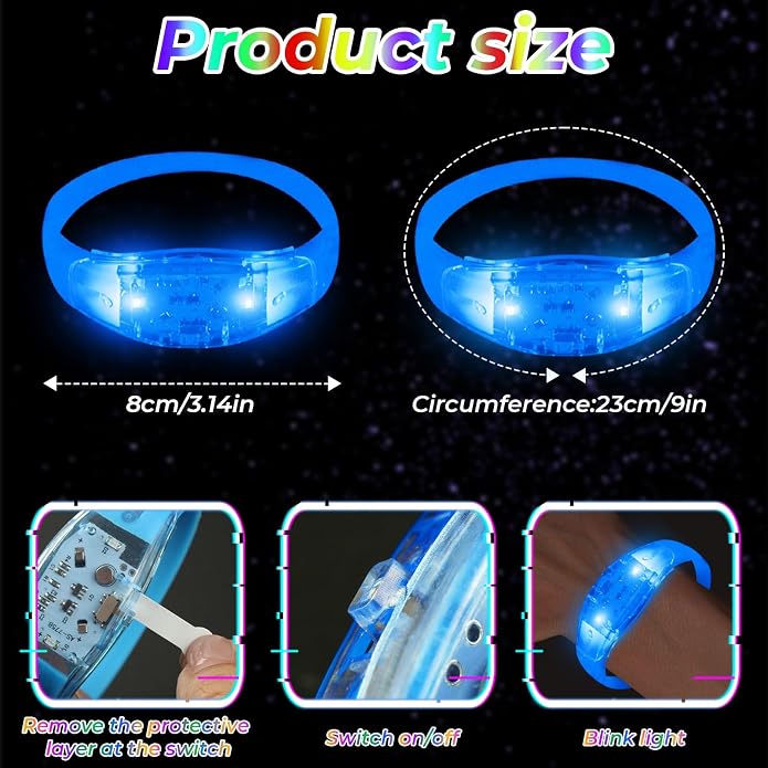 24 Pack Light UP Bracelets Sound Activated Flashing Wristbands Music Control Glow in the Dark Bracelets for Rave Game Prizes Carnival Concerts Night Events Mardi Gras Party Favors