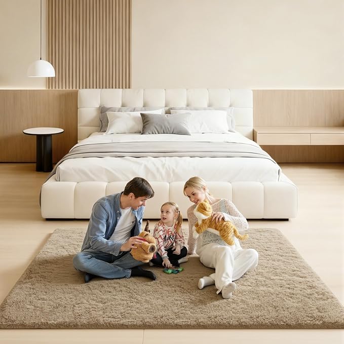 5x7 Area Rugs for Living Room, Large Fluffy Rugs for Bedroom, Fuzzy Shag Soft Non-Slip Carpet for Kids Girls and Boys Nursery Dorm Indoor Room Home Decor (5ft X 7ft, Light Tan)