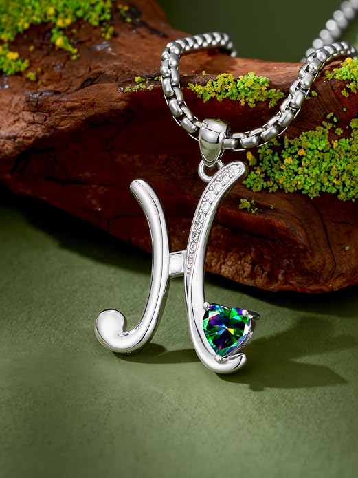Birthday Gifts for Women Alphabet A to Z Initial Birthstone Pendant Necklaces for Women - 18k White Gold Plated Personalized Name Jewelry Anniversary Graduation Gifts for Wife Her Daughter Girlfriend(with Gift Box)