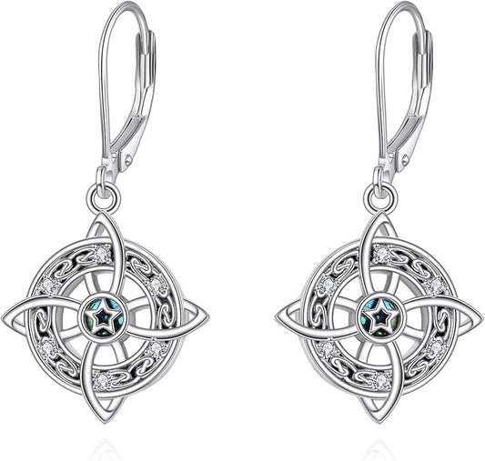AOBOCO Abalone Shell Earrings for Women 925 Sterling Silver Airplane Celtic Knot Dangle Leverback Earrings Jewelry Mothers Day Birthday Gifts for Mom Friends