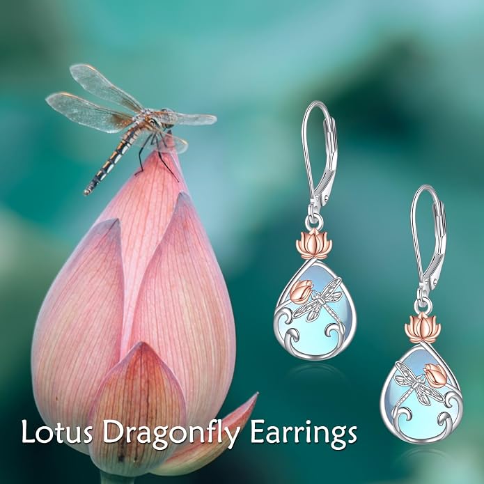 AOBOCO Teardrop Dangle Earrings for Women 925 Sterling Silver Moonstone Flower Filigree Leverback Jewelry Birthday