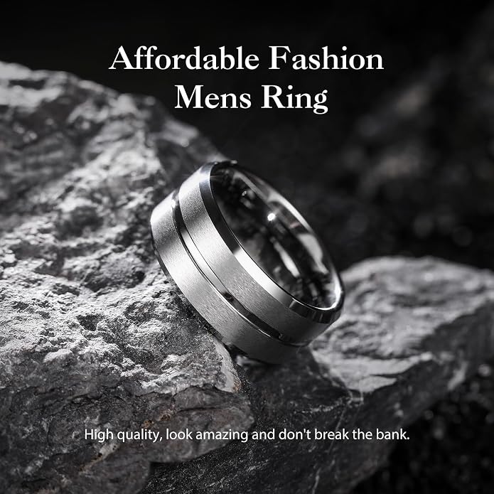 King Will Tungsten Carbide Wedding Band for Men Women-6/8/10mm Width Multicolor Available with Grooved Center Wedding Ring Suitable for Work, Gym Comfort Fit Size 4-16