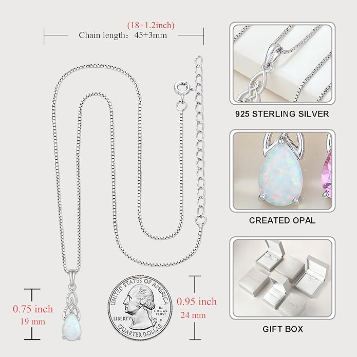 STARCHENIE Teardrop Necklace for Women 925 Sterling Silver Irish Celtic Knot Pendant Birthstone Jewelry