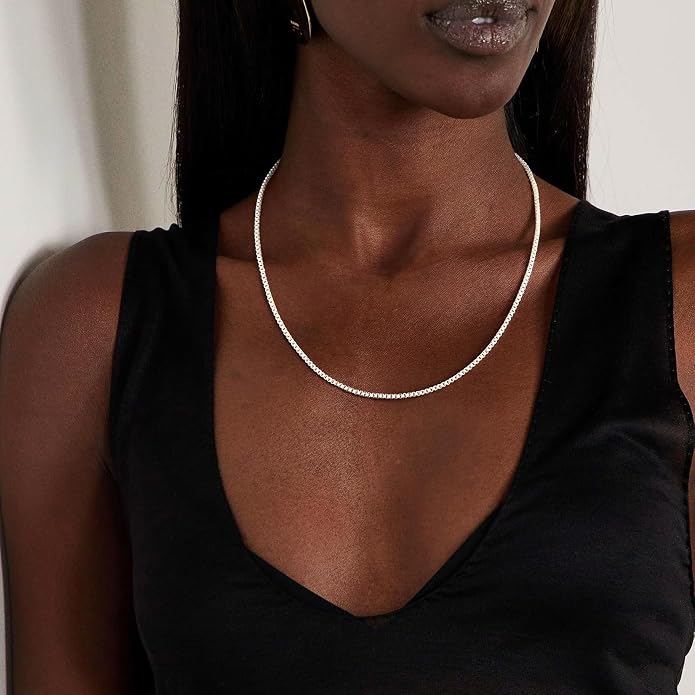 925 Sterling Silver Box Chain Necklace for Women - 1mm/1.5mm/2mm Italian Chains Jewelry Gifts for Women Mom Girlfriend 16 18 20 22 Inch