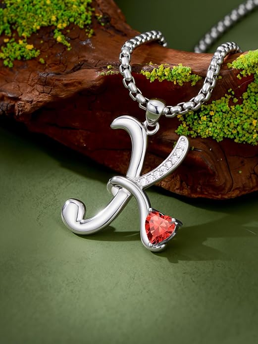 Birthday Gifts for Women Alphabet A to Z Initial Birthstone Pendant Necklaces for Women - 18k White Gold Plated Personalized Name Jewelry Anniversary Graduation Gifts for Wife Her Daughter Girlfriend(with Gift Box)
