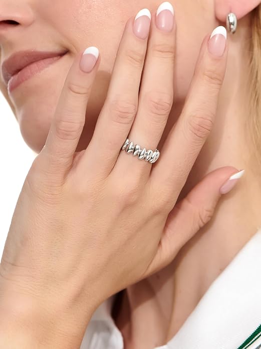 DEVATA Gold or Rhodium Plated Sterling Silver 925 – Eternity, Band Ring for Women – Heart, Knot, Clover, Infinity, Mariner, Cable, Curb, Cuban, Figaro, Daisy, Rope, Ribbed, Dome