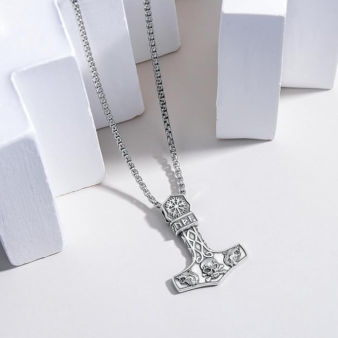 Thors Hammer Necklace 925 Sterling Silver Viking Mjolnir Pendant Mjolnir Jewelry for Men Women