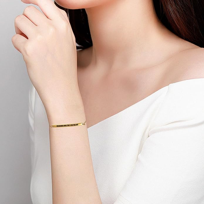 Dont Let The Hard Days Win Bracelet - Gold Hard Day Motivational Bangle Stainless Steel Engraved Words, Inspirational Chain Jewelry Gifts for Women Friend