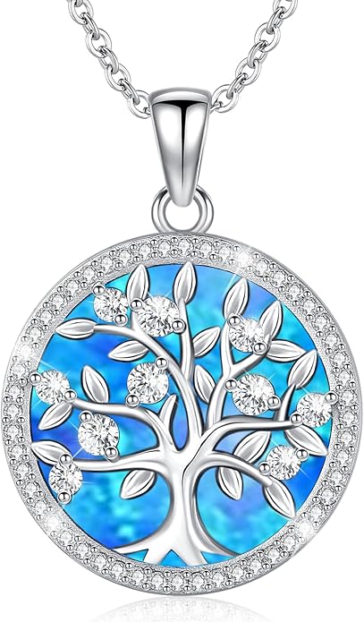 Aniu Tree of Life Necklace for Women, 925 Sterling Silver Mother of Pearl Family Palm Tree Charm Pendant Jewelry for Birthday Christmas Gift
