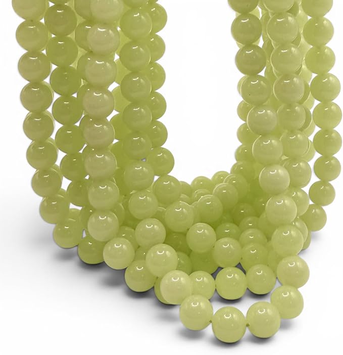 ABCGEMS Glow-in-Dark Mexican Olive-Green Aragonite Beads (AKA Cave Calcite- Extremely Rare) Healing Crystal Chakra Energy Stone Ideal for Bracelet Necklace Ring DIY Jewelry Making Smooth Round 12mm