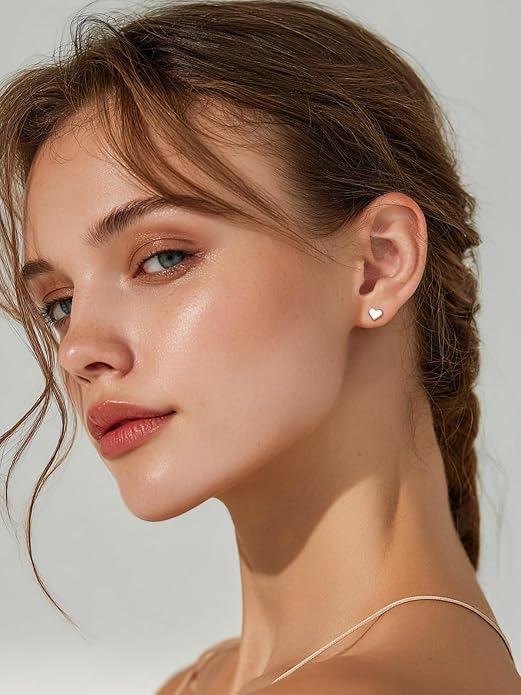 FindChic Hypoallergenic Sterling Silver Small Bar/Heart/Dot/Triangle/Butterfly/Lightning Studs Earrings Minimalist Geometric Jewelry Valentine Gifts for Women Men Girls, with Gift Box