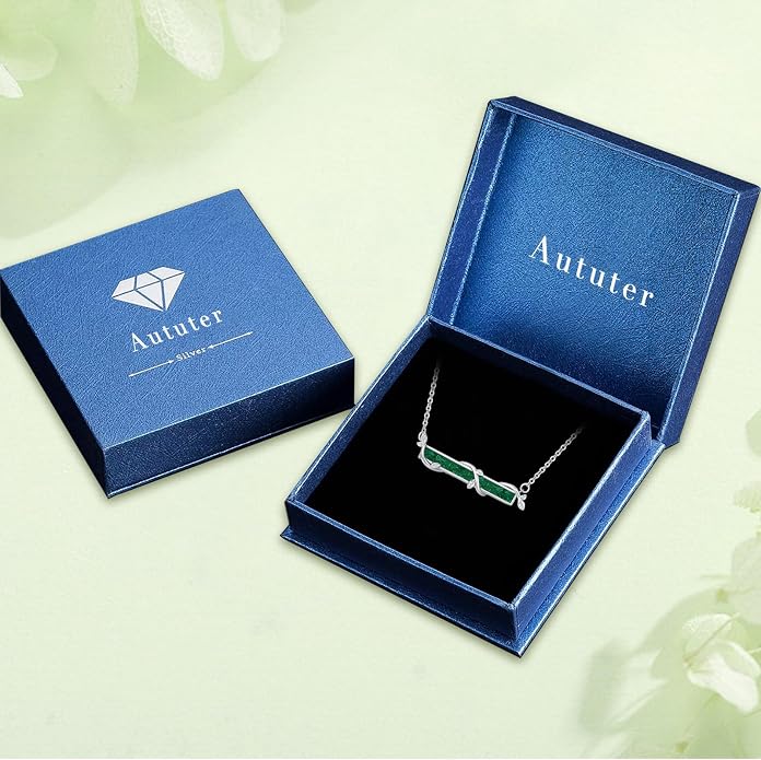 Bar Opal Leaf Necklace For Women S925 Sterling Silver White Opal Pendant with Leaf Charm Bar Pendant Jewelry Gift For Mom Daughter Wife
