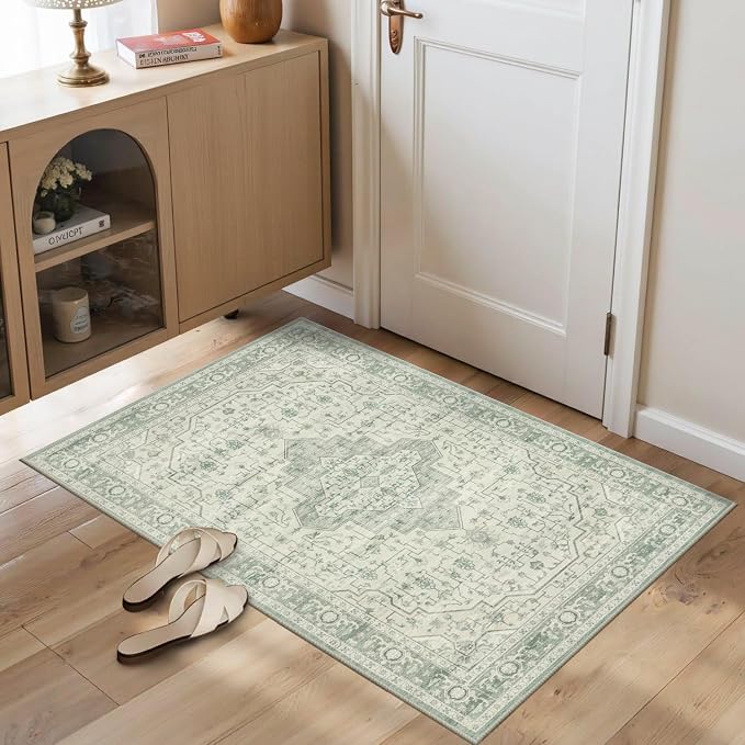 Rugxara 2x3 Door Mat Indoor Entrance, Washable Non Slip Kitchen Bathroom Rugs, Ultra-Thin Throw Small Rug for Front Door/Indoor Entrances, Green