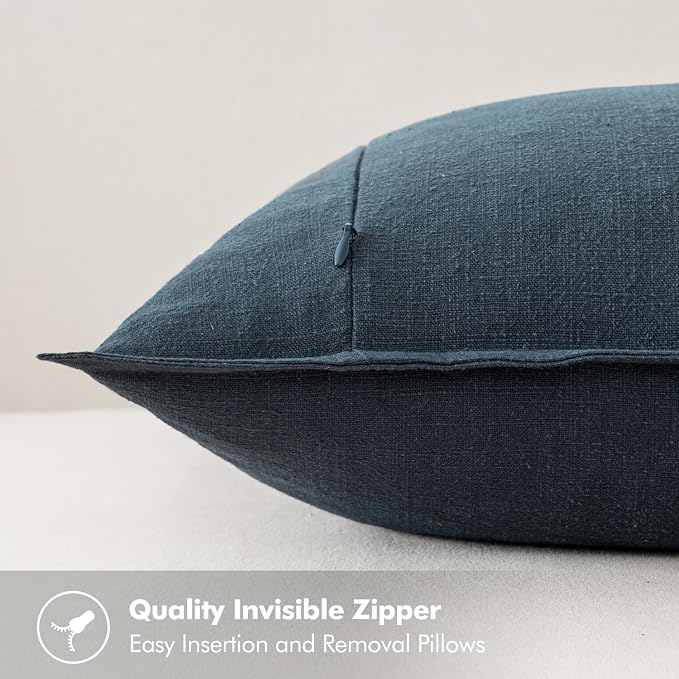 MIULEE Decorative Linen Euro Sham Pillow Covers 26x26 Deep Blue | Boho Farmhouse Neutral Couch Throw Pillows for Bed, Pack of 2 Accent Coastal Modern Pillowcases, Sofa Livingroom Home Decor