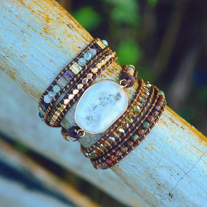 Boho Wrap Bracelet for Women, Handmade Natural Imperial Jasper Multi-Layer Stone Beaded Bracelet, Bohemian Healing Crystal Stone Jewelry Gifts
