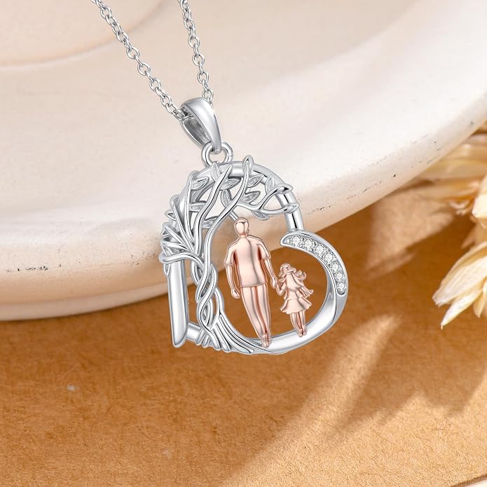 PROESS S925 Sterling Silver Daughter Heart Pendant Necklace from Dad Mom I Love You Forever Jewelry