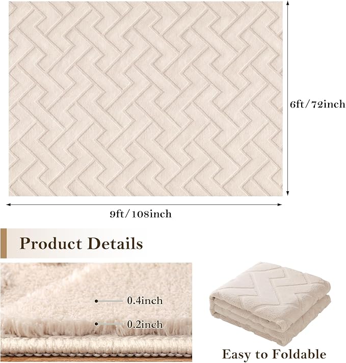 Ciicool 6x9 Large Area Rug for Living Room,Beige Washable High-Low Pile | Modern Textured Soft Fluffy Non Slip Carpet Non Shedding Geometric for Kids Bedside Bedroom Dining Room Office Indoor Decor