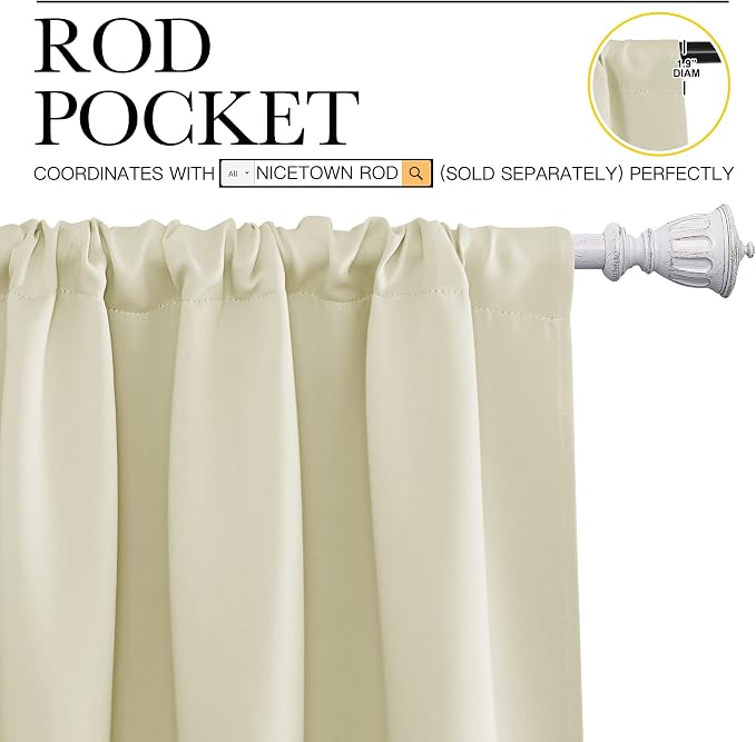 NICETOWN Room Darkening Curtains for Bedroom - Home Decoration Privacy Protection Thermal Insulated Solid Drapes/Draperies for Sliding Glass Door (Beige, Set of 2, 52 x 95 inches)