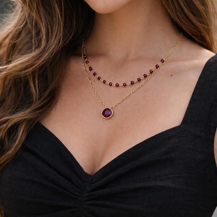 Layering Necklace for Women, Premium Layered Gold Healing Crytsal Necklaces - Tarnish Free 18K Gold Vermeil Certified S925 Classic Stack Necklace Gold Jewelry for Women - Mothers Day Gifts for Mom Wife