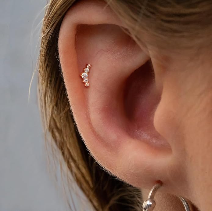 14K Yellow/White Gold Flat Back Stud Earring 1 Pcs, 16G Threadless Cartilage Earrings Top Push in Tragus Helix Conch Earrings Labret Piercing Jewelry