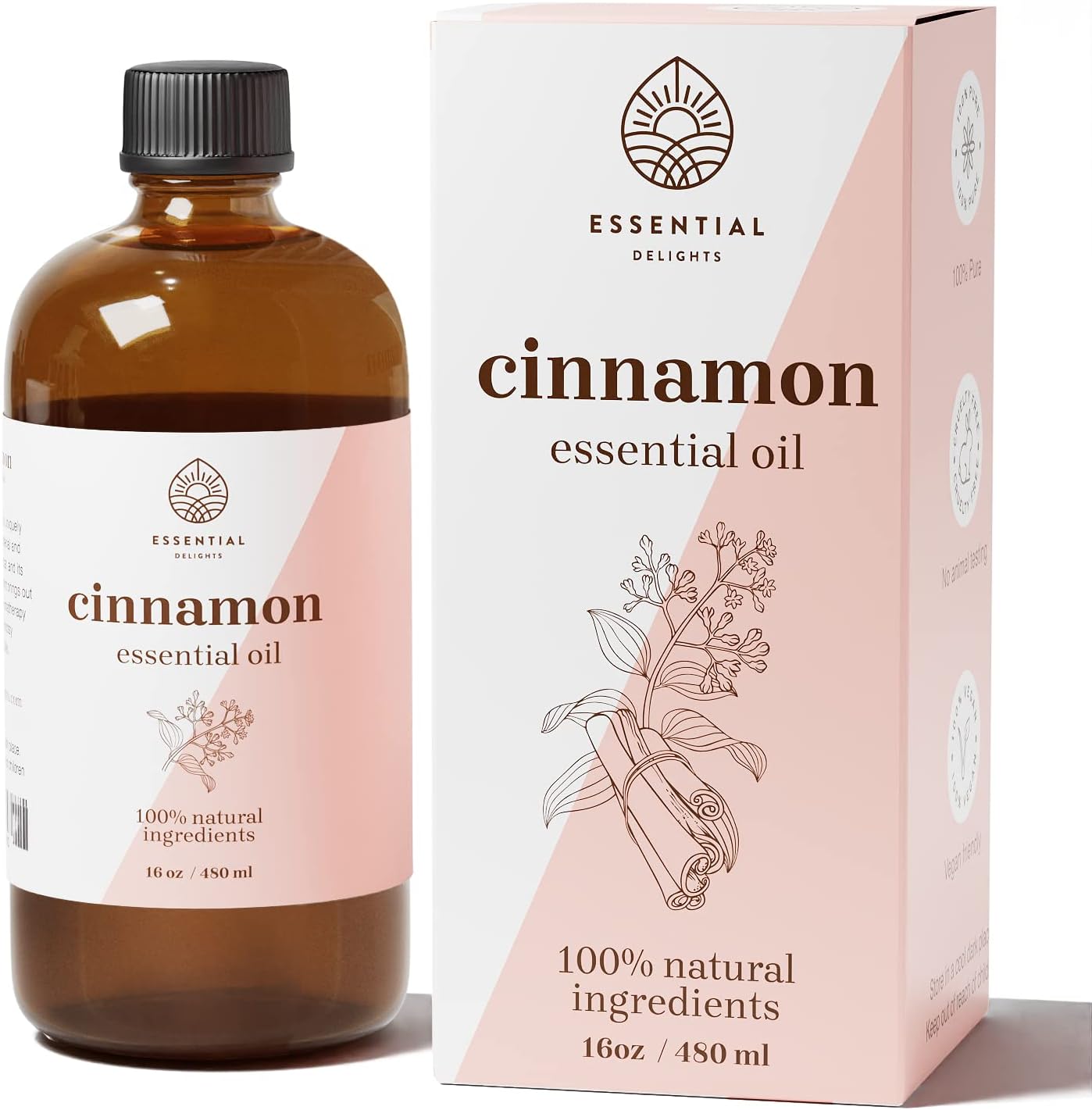 Cinnamon Essential Oil by Essential Delights - 100% Pure & Certified (16 oz.) | Pure Grade Distilled Cinnamon Essential Oil