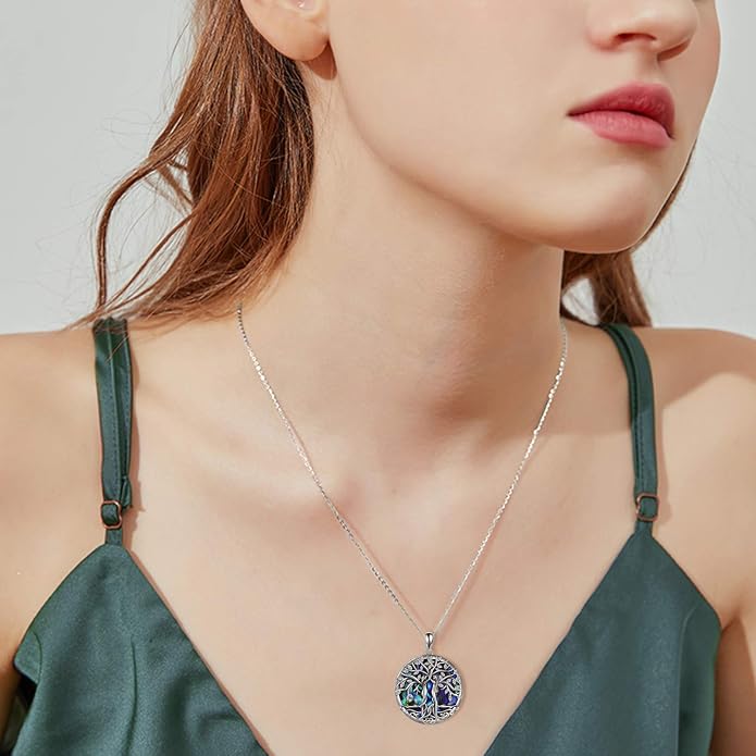 ONEFINITY Tree of Life Necklace for Women Sterling Silver Abalone Shell Crystal Tree of Life Pendant Necklace Family Tree Jewelry for Mom Daughter Sister Girls Christmas Gifts