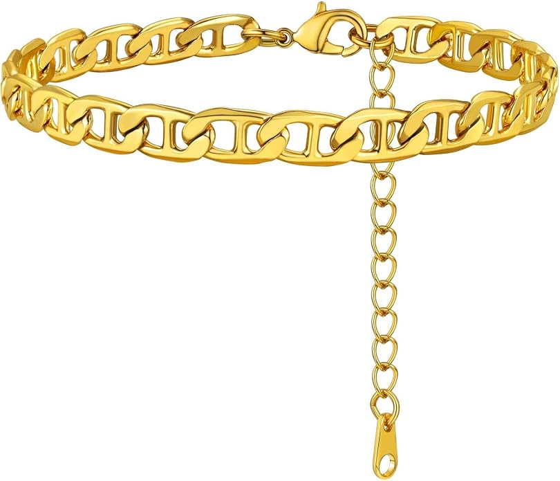 GoldChic Adjustbale Link Chain Anklet for Women Summer Jewelry, 316L Stainless Steel Figaro/Wheat/Twist Rope/Cuban Foot Bracelet-Waterproof, Resizable 9"-12" (Gift Box Included)