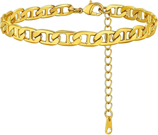 GoldChic Adjustbale Link Chain Anklet for Women Summer Jewelry, 316L Stainless Steel Figaro/Wheat/Twist Rope/Cuban Foot Bracelet-Waterproof, Resizable 9"-12" (Gift Box Included)