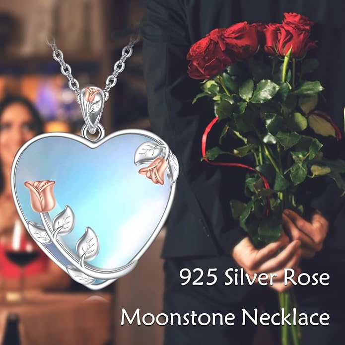 YAFEINI 925 Sterling Silver Moonstone Necklace Filigree Teardrop Pendant Necklace Jewelry for Women Girls