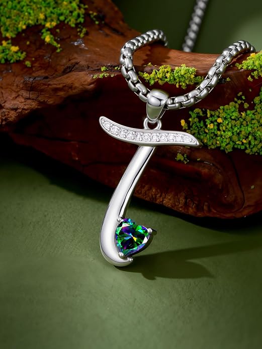 Birthday Gifts for Women Alphabet A to Z Initial Birthstone Pendant Necklaces for Women - 18k White Gold Plated Personalized Name Jewelry Anniversary Graduation Gifts for Wife Her Daughter Girlfriend(with Gift Box)