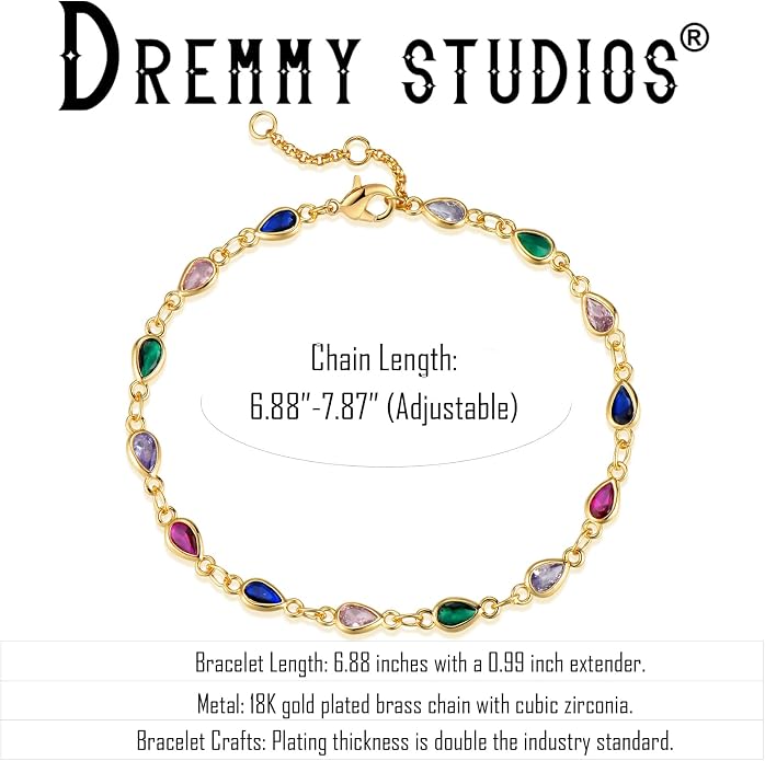 Dremmy Studios Gold Bracelet for Women 18K Gold Plated Dainty Paperclip Cubic Zirconia Disc Coin Star Cable Satellite Bead Pearl Simple Boho Minimalist Stacking Layered Link Jewelry Gift