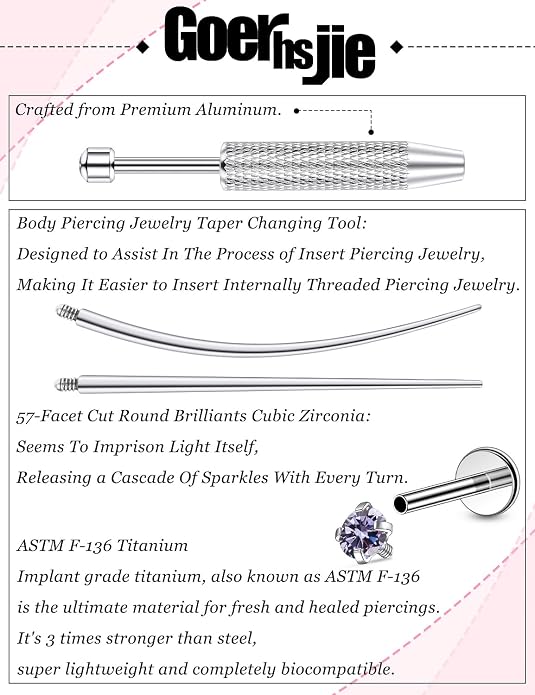 F136 Titanium 20/18/16g Internally Threaded Earrings Nose Rings Lip Medusa Studs 6/7/8/10mm Piercing Jewelry for Women Men