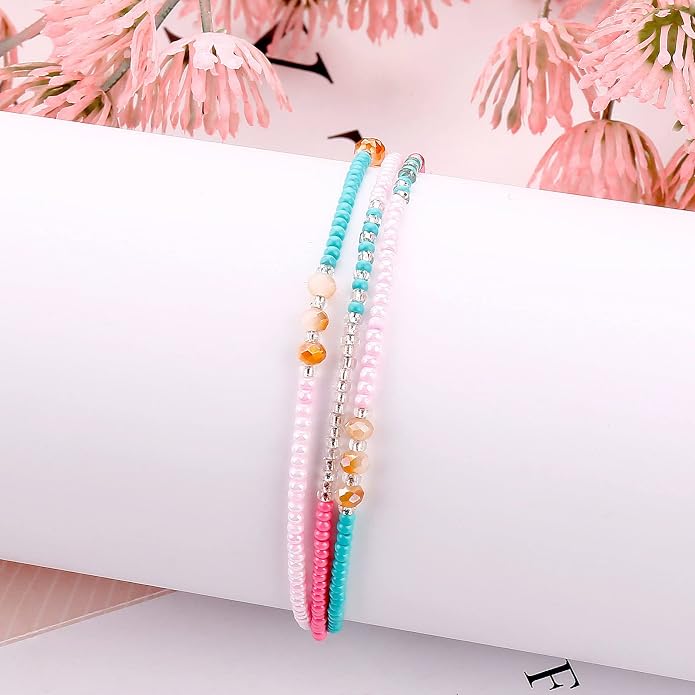 SUMMER LOVE Boho Bohemian Beaded Anklet Bracelets for Women Unique Colorful Pretty Beach Anklet,Handmade